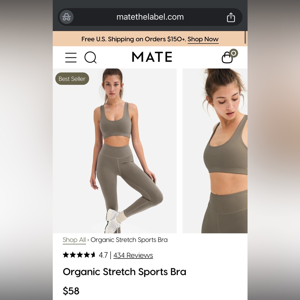 MATE the Label Organic Stretch Sports Bra